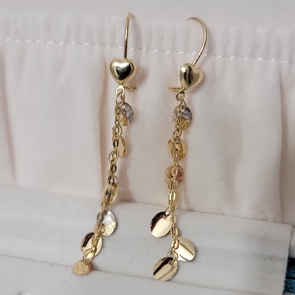 18K Gold Heart Dangling earrings - new